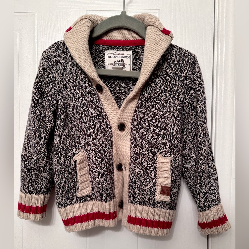 Roots Cabin Collection collared cardigan in Oat Mix Colour for baby Size-18-24M